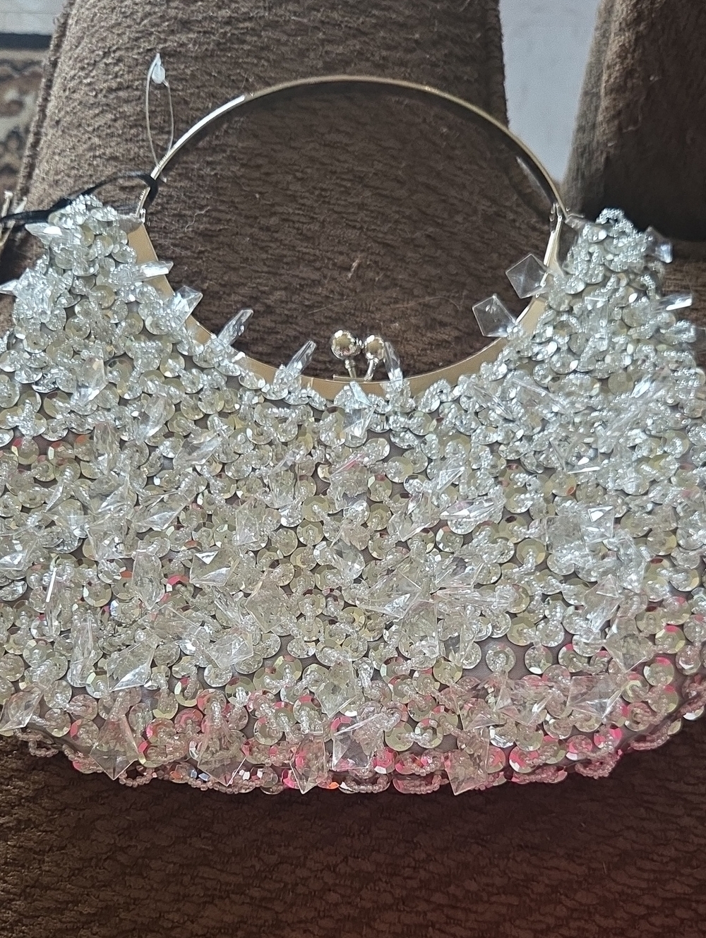 Crystal-Embellished Silver Evening Clutch